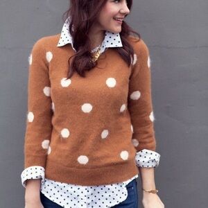 Wallace Women's Sweater Brown White Polkadots Angora Rabbit Hair Blend Sz XS